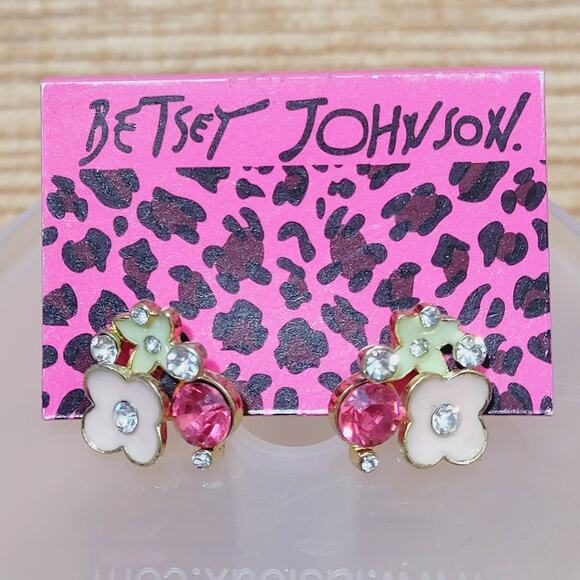 Betsey Johnson Enamel Floral Post Earrings New on Card Jewelry - Picture 1 of 5